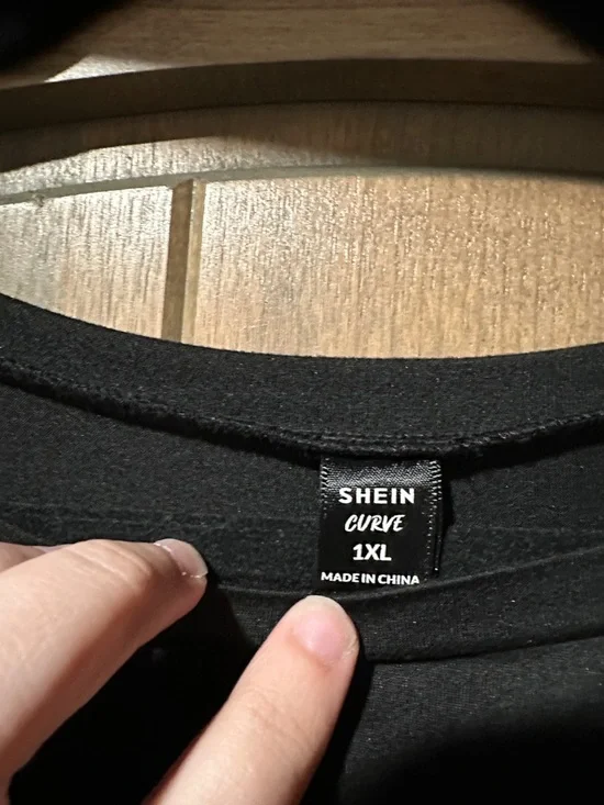 SHEIN Black Long Sleeve Top with Multicolor Stripe Sleeves - Picture 2 of 3